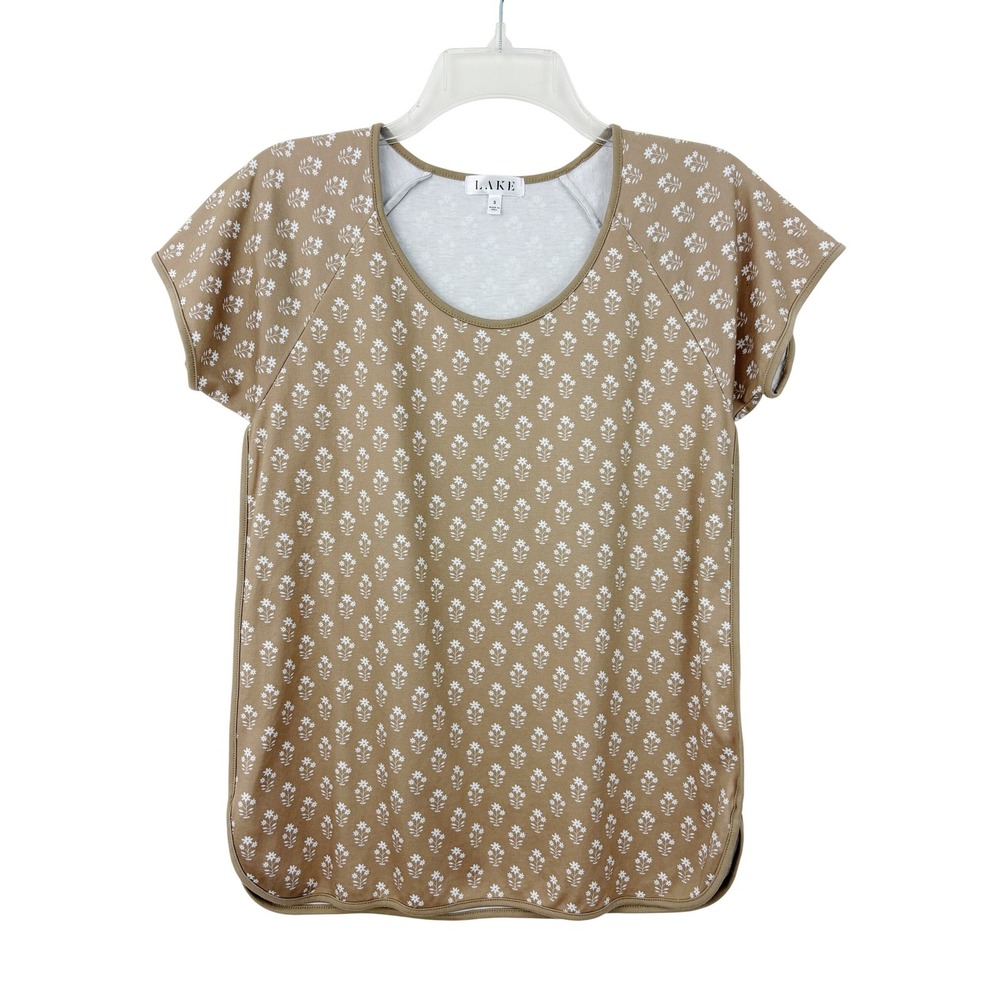 LAKE Pajama Top Size S Sandstone Posy Cotton Short Sleeve Scoop Neck Sleepwear